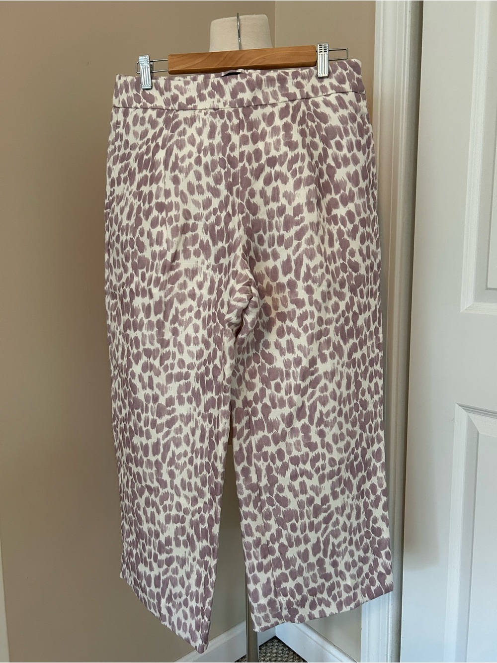J. Crew Lavender & White Animal-Print wide leg trouser pants